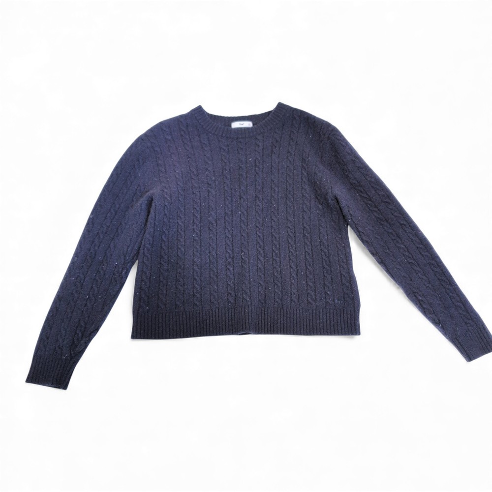 TNA Cable-Knit Crewneck Sweater - Size L, Navy‎ Blue